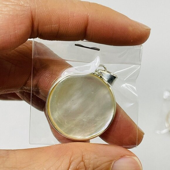 White Pearl Pendant 925 Silver Shell Solid Round Big Statement Nature Hippie Art - Picture 2 of 9